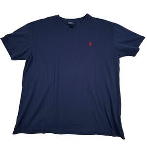 Polo Ralph Lauren V-neck T-shirt Men's M Navy Blue Red Pony Tee Preppy Classic
